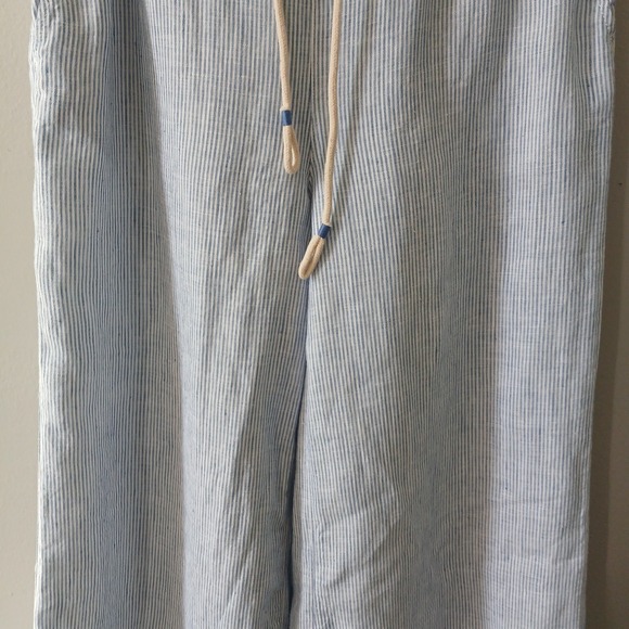 Tahari Size Medium Wide Leg‎ Pants Rope Belt Striped Ankle Length 100% Linen - Picture 3 of 14